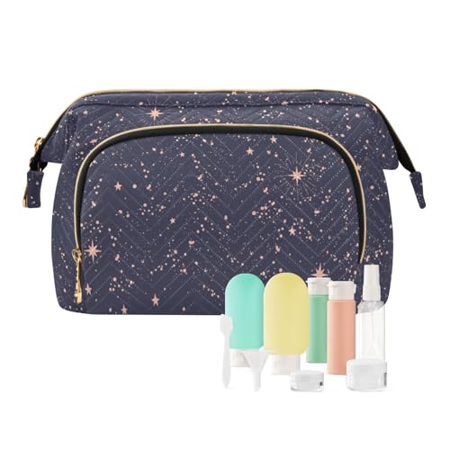 Kosmetiktasche, Boho-Stil, blaue Galaxie, Make-up-Tasche, Kulturbeutel, Flaschen-Set, magischer kosmischer Himmel, Reise-Kulturbeutel, Kosmetik-Organizer für Damen, multi, Kosmetikkoffer von Ksajwzf