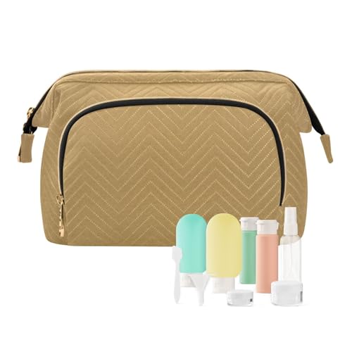 Kosmetiktasche, brauner Make-up-Tasche, Kulturbeutel, Flaschen-Set, Reise-Kulturbeutel, Kosmetik-Organizer für Damen, multi, Kosmetikkoffer von Ksajwzf