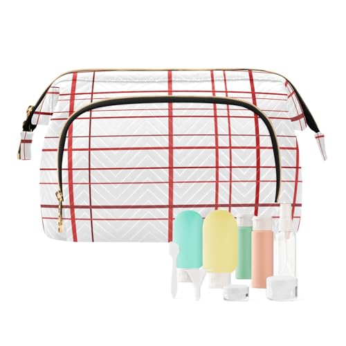 Kosmetiktasche Gingham Scott Make-up-Tasche, Kulturbeutel, Flaschen-Set, rote Textur, Reise-Kulturbeutel, Kosmetik-Organizer für Damen, multi, Kosmetikkoffer von Ksajwzf