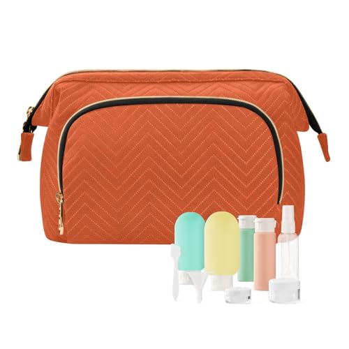 Kosmetiktasche Rot Orange Farbe Make-up Tasche Kulturbeutel Flasche Set Orange Beutel Reise Kulturbeutel Kulturbeutel Kosmetik Organizer für Frauen, multi, Kosmetikkoffer von Ksajwzf