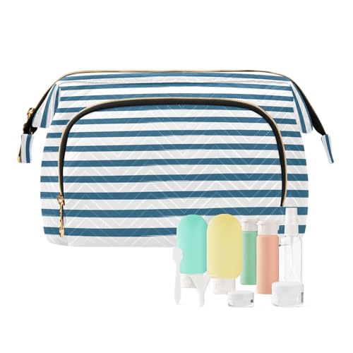 Kosmetiktasche für Frühling, Sommer, gestreift, marineblau, Kulturbeutel, Flaschenset, gestreift, Reise-Kulturbeutel, Kosmetik-Organizer für Damen, multi, Kosmetikkoffer von Ksajwzf