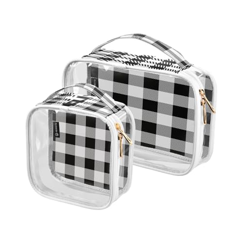 Kosmetiktasche für unterwegs, transparent, für Damen, Herren, Mädchen, Büffel-Kosmetiktasche, 2 Stück, Schwarz / Weiß kariert, multi, Kulturbeutel von Ksajwzf