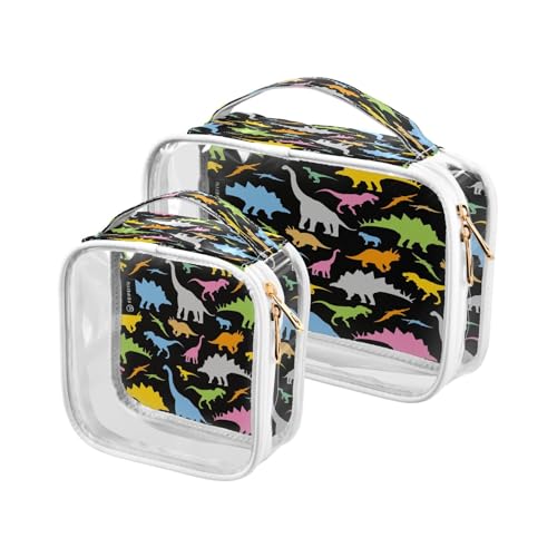 Kosmetiktasche mit Cartoon-Dinosaurier-Muster, transparent, für Damen, Herren, Mädchen, Tiere, Dino-Kosmetik-Organizer, 2 Stück, multi, Kulturbeutel von Ksajwzf