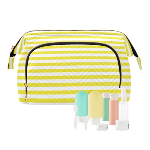 Kosmetiktasche mit gelben weißen Streifen, Make-up-Tasche, Kulturbeutel, Flaschenset, Reise-Kulturbeutel, Kosmetik-Organizer für Damen, multi, Kosmetikkoffer von Ksajwzf