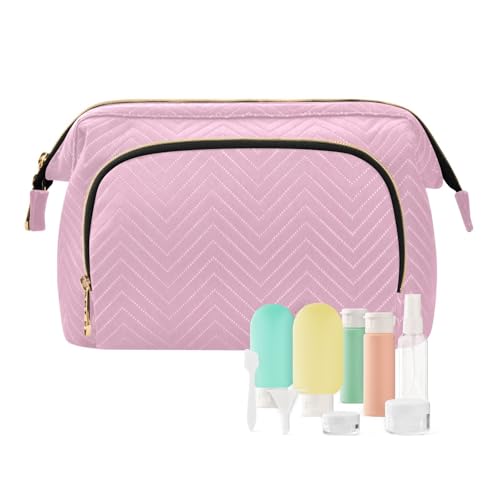 Kosmetiktasche mit solider Textur, Make-up-Tasche, Kulturbeutel, Flaschen-Set, rosa Tasche, Reise-Kulturbeutel, Kosmetik-Organizer für Damen, multi, Kosmetikkoffer von Ksajwzf