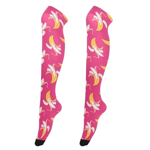 Ksajwzf Damen Mädchen Hohe Oberschenkelsocken Sommer Obst Banane Overknee Dünne Strumpfhosen Lange Strumpf Banane, multi, Einheitsgröße von Ksajwzf