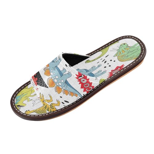 Ksajwzf Doodle Dinosaurier-Hausschuhe für Damen und Herren, niedlicher Dinosaurier, Sommer, offene Zehenpartie, Reisehausschuhe, multi, 42/43 EU von Ksajwzf