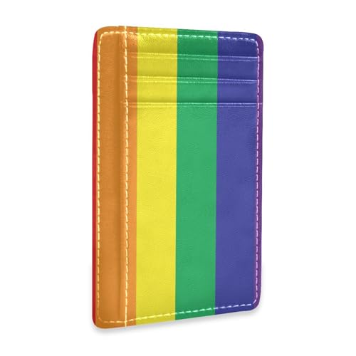 Ksajwzf Dünnes Kreditkartenetui aus Leder und Geldklammer, Regenbogenfarben, LGBT Pride, RFID-blockierend, für Damen und Herren von Ksajwzf