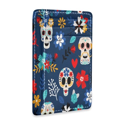 Ksajwzf Dünnes Kreditkartenetui aus Leder und Geldklammer, Tag der Toten, RFID-blockierend, für Damen und Herren, Sugar Skull Ksajwzf Dünnes Kreditkartenetui aus Leder und Geldklammer, Tag der Toten, RFID-blockierend, für Damen und Herren, Sugar Skull von Ksajwzf