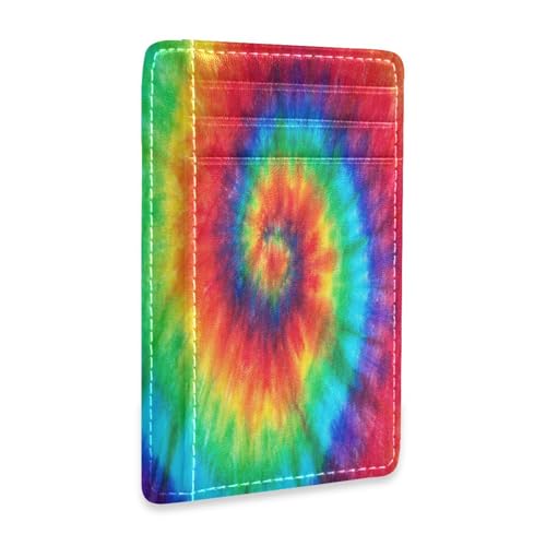 Ksajwzf Dünnes Kreditkartenetui aus Leder und Geldklammer, abstrakte Batikfärbung, RFID-blockierend, für Damen und Herren, Regenbogen Ksajwzf Dünnes Kreditkartenetui aus Leder und Geldklammer, abstrakte Batikfärbung, RFID-blockierend, für Damen und Herren, Regenbogen von Ksajwzf
