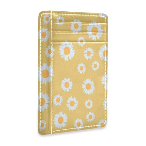 Ksajwzf Dünnes Kreditkartenetui aus Leder und Geldklammer, rustikales Gänseblümchen-Gelb, RFID-blockierend, für Damen und Herren, Sommer, Frühling von Ksajwzf