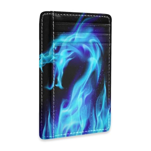 Ksajwzf Dünnes Kreditkartenetui aus Leder und Geldklammer Blauer Feuerdrache RFID-blockierend für Damen und Herren, Dinosaurier-Tiere von Ksajwzf