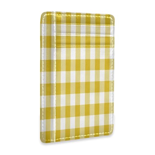 Ksajwzf Dünnes Kreditkartenetui aus Leder und Geldklammer Goldenrod Gingham-Karo-Geldbörse, RFID-blockierend, für Damen und Herren, gelbe Textur, Quadrate Ksajwzf Dünnes Kreditkartenetui aus Leder und Geldklammer Goldenrod Gingham-Karo-Geldbörse, RFID-blockierend, für Damen und Herren, gelbe Textur, Quadrate von Ksajwzf
