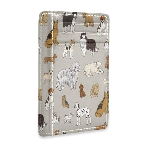 Ksajwzf Dünnes Kreditkartenetui aus Leder und Geldklammer Hund Tier Braun Geldbörse RFID-Blockierung für Damen & Herren Welpen Hunde von Ksajwzf