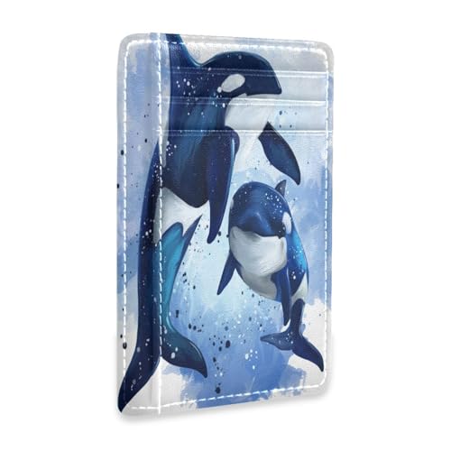 Ksajwzf Dünnes Kreditkartenetui aus Leder und Geldklammer Killerwale RFID-blockierend für Damen und Herren, Meerwale von Ksajwzf