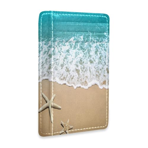 Ksajwzf Dünnes Kreditkartenetui aus Leder und Geldklammer Sand Seestern Geldbörse RFID-blockierend für Damen und Herren, Sand von Ksajwzf