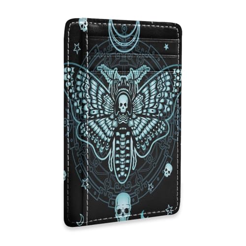 Ksajwzf Dünnes Kreditkartenetui aus Leder und Geldklammer Schmetterling Schädel Geldbörse RFID-blockierend für Damen und Herren Happy Halloween Gothic von Ksajwzf