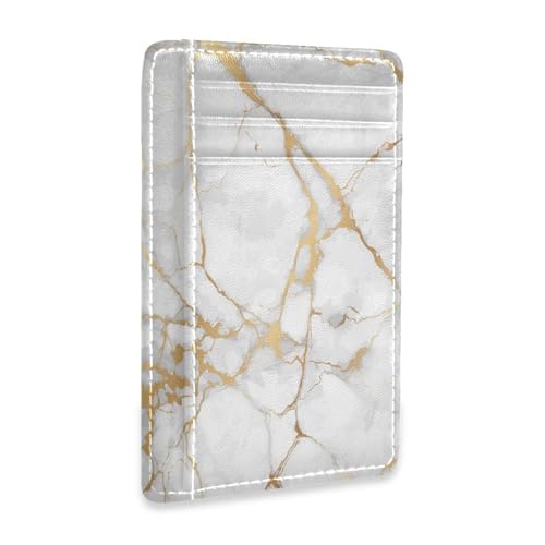 Ksajwzf Dünnes Kreditkartenetui aus Leder und Geldklammer aus weißgoldenem Marmor, RFID-blockierend, für Damen und Herren, goldene Marmorierung von Ksajwzf