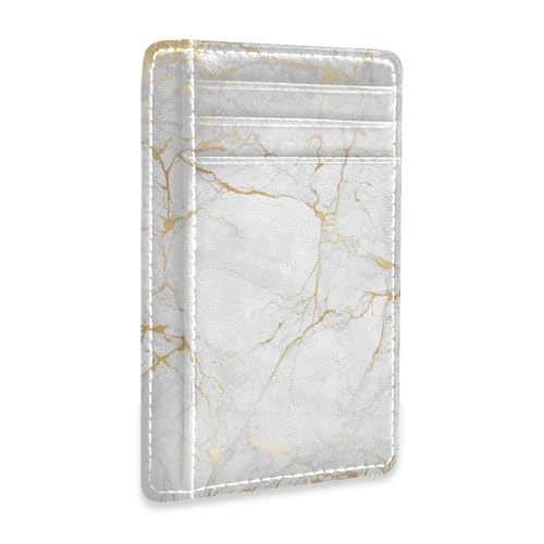 Ksajwzf Dünnes Kreditkartenetui aus Leder und Geldklammer mit goldener Marmorstruktur, RFID-blockierend, für Damen und Herren, Weißgold-Marmorierung von Ksajwzf