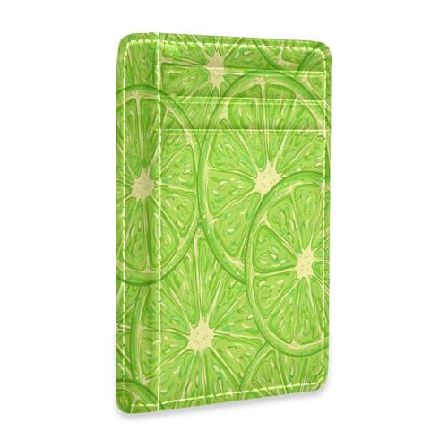 Ksajwzf Dünnes Kreditkartenetui und Geldklammer aus Leder, Limettengrün, Zitrone, Zitrusfrüchte, RFID-blockierend, für Damen und Herren, Sommerfrucht von Ksajwzf