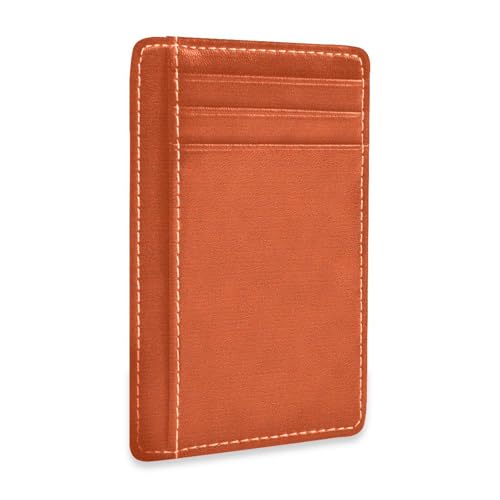 Ksajwzf Dünnes Leder Kreditkartenetui und Geldklammer Rot Orange Farbe Geldbörse RFID Blocking für Damen & Herren Orange von Ksajwzf