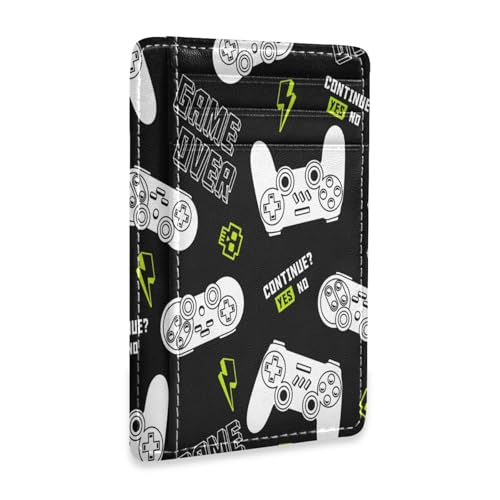 Ksajwzf Dünnes Leder-Kreditkartenetui und Geldklammer Videospiel Weiß Schwarz Geldbörse RFID-blockierend für Damen und Herren Joystick-Spiel von Ksajwzf