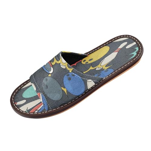 Ksajwzf Farbige Bowling-Hausschuhe für Damen und Herren, schwarze Kritzelei-Sommer-Damen-Hausschuhe mit offenem Zehenbereich, multi, 36/37 EU von Ksajwzf