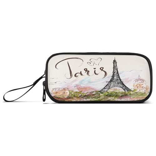 Ksajwzf Federmäppchen mit 3 Fächern, Motiv: Paris, Eiffelturm, Mehrfarbig, Schulranzen, mehrfarbig, Schulranzen von Ksajwzf