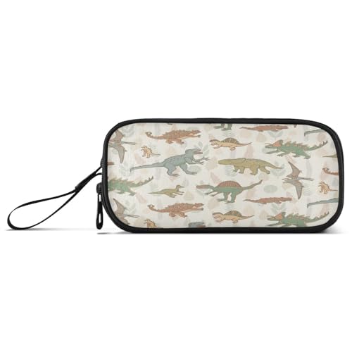 Ksajwzf Federmäppchen mit großem Fassungsvermögen, Cartoon-Dinosaurier, Retro, 3 Fächer, Stiftebox, Organizer, Schreibwaren-Tasche für Schule, Mädchen, Jungen, Teenager, multi, Schulranzen von Ksajwzf