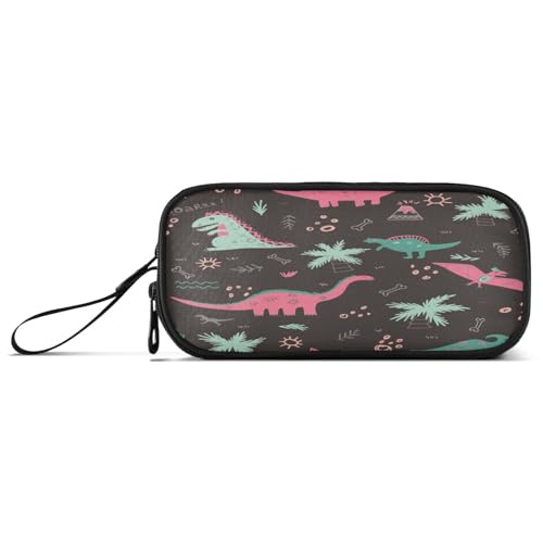 Ksajwzf Federmäppchen mit großem Fassungsvermögen, Dinosaurier, Palme, 3 Fächer, Stiftebox, Organizer, Schreibwarentasche für Schule, Mädchen, Jungen, Teenager, multi, Schulranzen von Ksajwzf