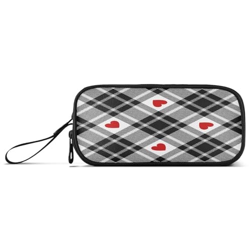 Ksajwzf Federmäppchen mit großem Fassungsvermögen, Herzmuster, kariert, 3 Fächer, Stiftebox, Organizer, Schreibwaren-Tasche für Schule, Mädchen, Jungen, Teenager, multi, Schulranzen von Ksajwzf