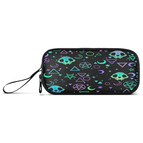 Ksajwzf Große Kapazität Federmäppchen Magische Symbole Schädel 3 Fach Stift Box Beutel Halter Organizer Briefpapier Tasche für Schule Mädchen Junge Teenager, Mehrfarbig, Schultasche, blau/lila von Ksajwzf