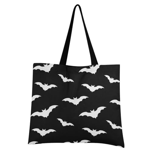 Ksajwzf Handtaschen und Geldbörse Goth Fledermaus Weiß Schwarz für Frauen Tote Bag Große Kapazität Top Halloween Aufbewahrung Griff Shopper Schultertasche, multi, 19.7 x 16.9 inches von Ksajwzf
