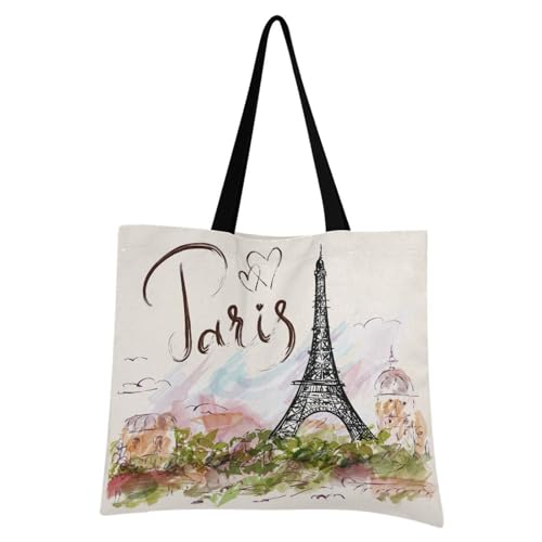 Ksajwzf Handtaschen und Geldbörse Paris Eiffelturm für Frauen Tote Bag Große Kapazität Top Frankreich Paris Thema Aufbewahrung Griff Shopper Umhängetasche, multi, 19.7 x 16.9 inches von Ksajwzf