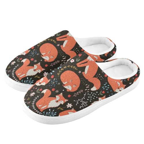 Ksajwzf Hausschuhe mit Fuchs-Blumen-Blättern für Damen und Herren, Tier, niedlich, Blumenmuster, Hausschuhe, Hausschuhe, Hausschuhe, Schlafzimmer, Reiseschuhe, multi, 41/42 EU von Ksajwzf