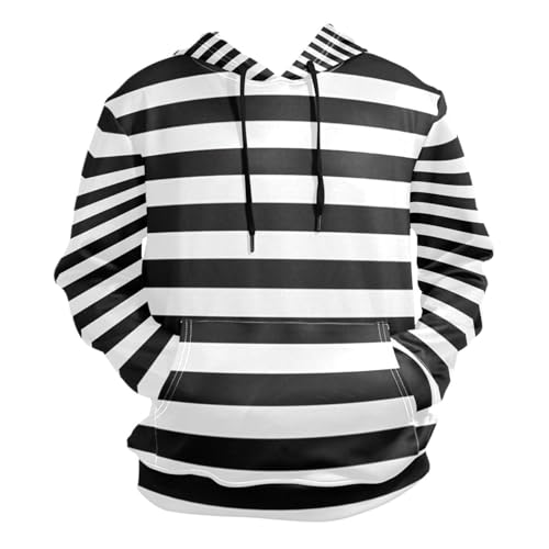 Ksajwzf Herren-Kapuzenpullover mit Taschen, gestreift, schwarz-weiß, gestreift, gestreift, multi, L von Ksajwzf