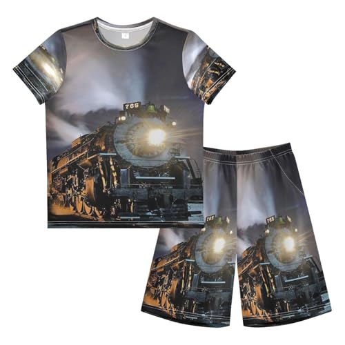 Ksajwzf Kinder Jungen Schlafanzug Set Retro Lokomotive Zug Shorty Pyjamaset Nachtwäsche Sommer Kurzarm Kurzarm Pyjamas Sets Outfit Jahrgang Zug von Ksajwzf