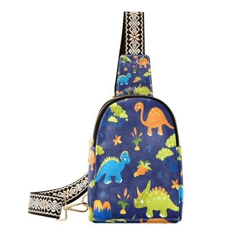 Ksajwzf Kleine Schultertasche, Motiv: Dinosaurier, tropische Blätter, Blumen, Tier-Dino-Bauchtasche, Crossbody-Tasche, Geschenke für Frauen, modische Hüfttasche, Geldbörse für Damen, Tier-Dino, multi von Ksajwzf