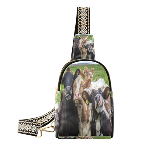 Ksajwzf Kleine Schultertasche, Motiv: Milchkühe mit grünem Gras, modische Hüfttasche, Geldbörse für Damen, multi von Ksajwzf