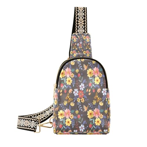 Ksajwzf Kleine Schultertasche, niedliche bunte Blumen und Schmetterlinge, als Geschenk für Frauen, modische Hüfttasche, Geldbörse für Damen, multi Ksajwzf Kleine Schultertasche, niedliche bunte Blumen und Schmetterlinge, als Geschenk für Frauen, modische Hüfttasche, Geldbörse für Damen, multi von Ksajwzf