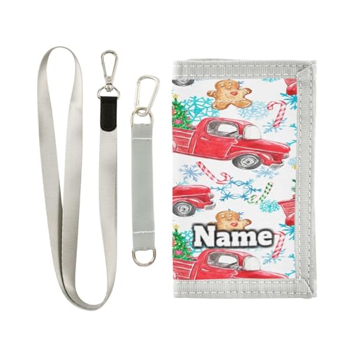 Personalisierbare Kinder-Geldbörse für Jungen und Mädchen, Weihnachten, roter Lebkuchen, dreifach gefaltete Geldbörse für Jungen, Weihnachts-Truck, Neuheit Geldbörse für Kinder, Kleinkinder, Münzetui von Ksajwzf