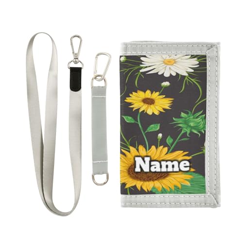 Personalisierbare Kinder-Geldbörse für Jungen und Mädchen, weiße Sonnenblumen, Kamille, dreifach gefaltete Geldbörse für Jungen, Sommerblumen, Neuheit Geldbörse für Kinder, Kleinkinder, Münzetui von Ksajwzf