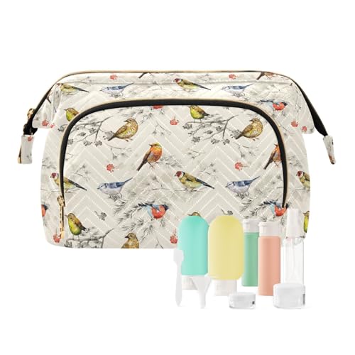 Reise-Kulturbeutel, Kosmetiktasche, Frühling, Sommer, Vögel, für Damen, Herren, Mädchen, Retro-Blume, wasserdicht, Make-up-Kosmetik-Organizer, Tasche für Reiseutensilien, multi, Kosmetikkoffer von Ksajwzf