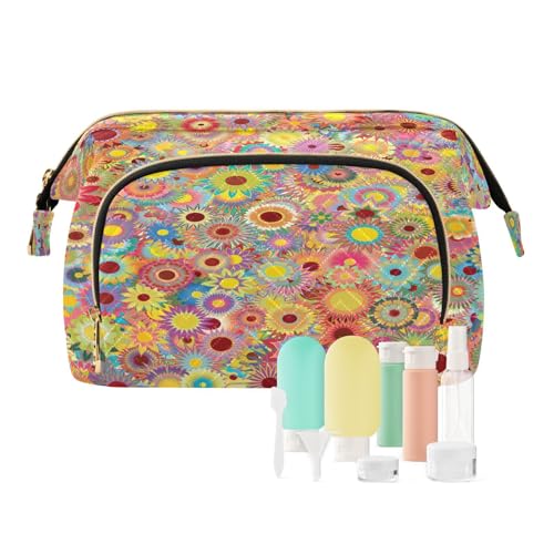 Reise-Kulturbeutel, Kosmetiktasche, Frühlingsblumen, Blätter, für Damen, Herren, Mädchen, Sommer, Blumenmuster, wasserdicht, Make-up-Kosmetik-Organizer, Tasche für Reiseutensilien, multi, von Ksajwzf