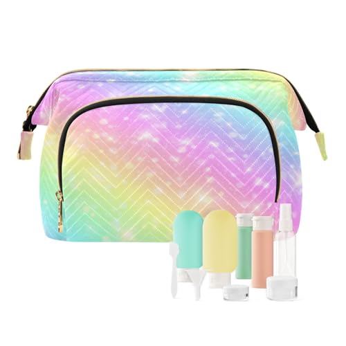 Reise-Kulturbeutel, Kosmetiktasche, Galaxie, Regenbogen-Glitzerstern, für Damen, Herren, Mädchen, bunt, wasserdicht, Make-up-Kosmetik-Wasch-Organizer-Tasche für Reiseutensilien, multi, Kosmetikkoffer von Ksajwzf