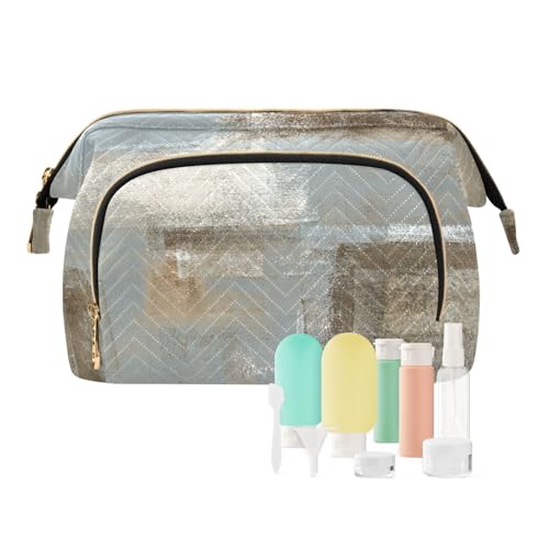 Reise-Kulturbeutel, Kosmetiktasche, Grau und Beige, abstrakt, für Damen, Herren, Mädchen, Kunstmalerei, Aquarell, wasserdicht, Make-up-Kosmetik-Organizer, Tasche für Reiseutensilien, multi, von Ksajwzf