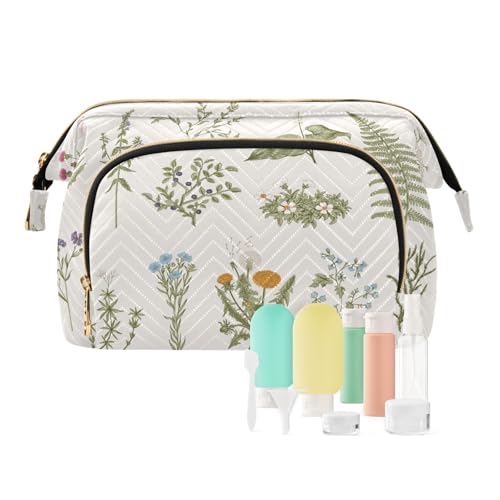 Reise-Kulturbeutel, Kosmetiktasche, Kräuter- und Wildblumen-Motiv, für Damen, Herren, Mädchen, Vintage-Blumen, wasserdicht, Make-up-Kosmetik-Organizer, Tasche für Reiseutensilien, multi, von Ksajwzf