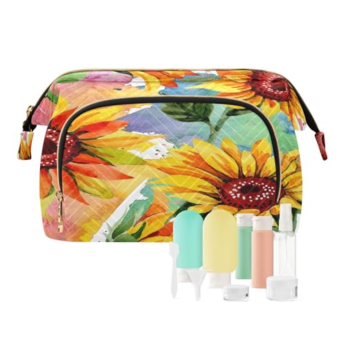 Reise-Kulturbeutel, Kosmetiktasche, Motiv: wilde Sonnenblumen, Blumen, für Damen, Herren, Mädchen, Blattgelbe Blume, wasserdicht, für Reisen, multi, Kosmetikkoffer von Ksajwzf