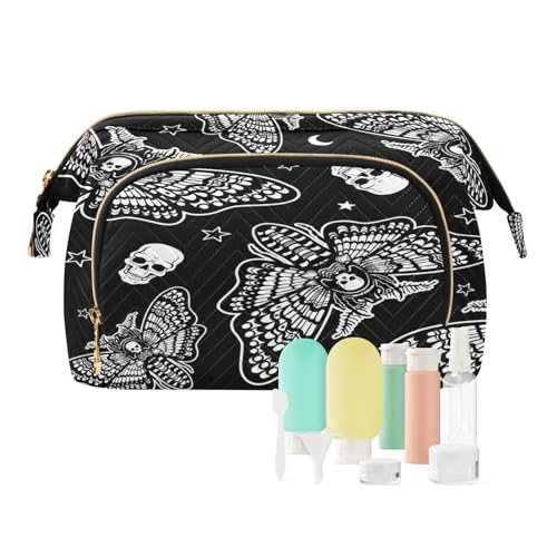 Reise-Kulturbeutel, Kosmetiktasche, Motten-Schädel, Mond, Esoterik für Damen, Herren, Mädchen, Tag der Toten, wasserdicht, Make-up-Kosmetik-Organizer, Tasche für Reiseutensilien, multi, Kosmetikkoffer von Ksajwzf