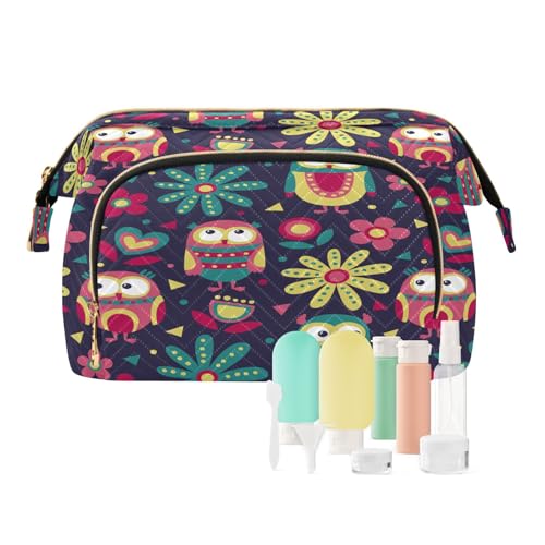 Reise-Kulturbeutel, Kosmetiktasche, Sommer, Eule für Damen, Herren, Mädchen, Blumenmuster, wasserdicht, Make-up-Kosmetik-Organizer, Tasche für Reiseutensilien, multi, Kosmetikkoffer von Ksajwzf